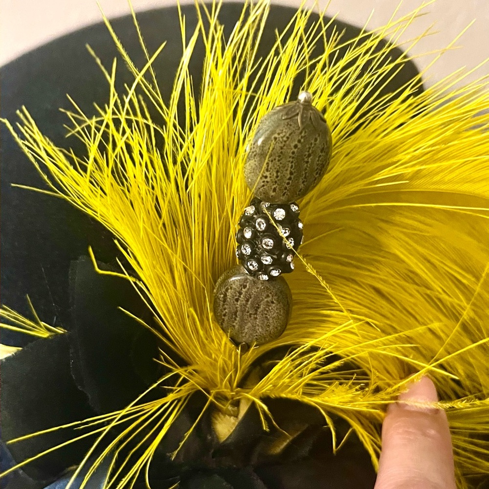 Beautiful black fur felt Annie with chartreuse ostrich hat